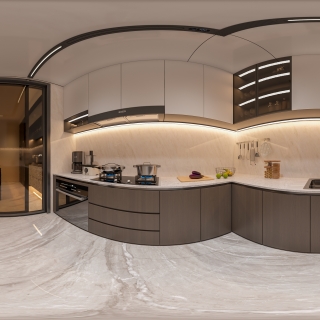 现代别墅负一厨房全景