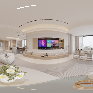 现代奶油客厅全景写