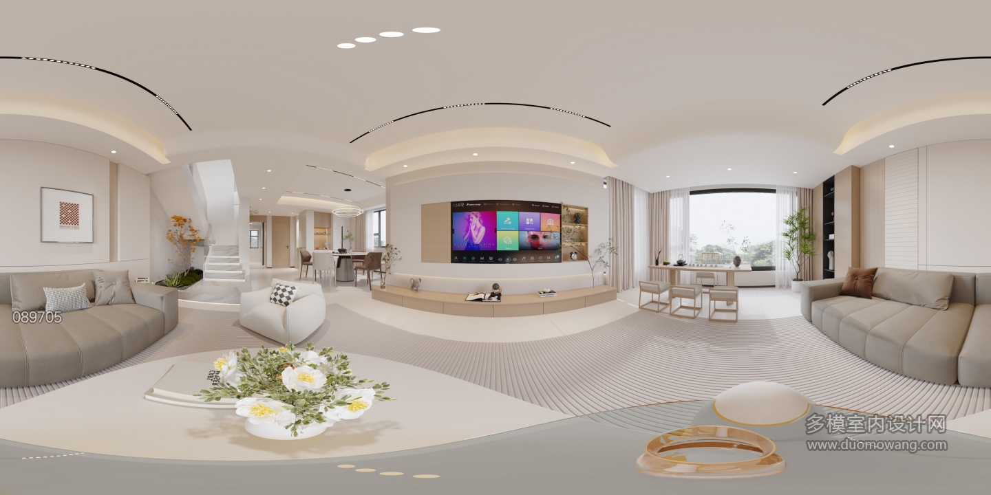 现代奶油客厅全景写