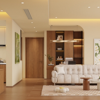 原木奶油客餐厅-沙发墙静态