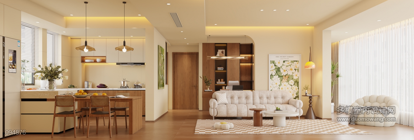 原木奶油客餐厅-沙发墙静态