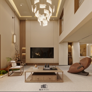 负二层宋代中式沙发背景特写