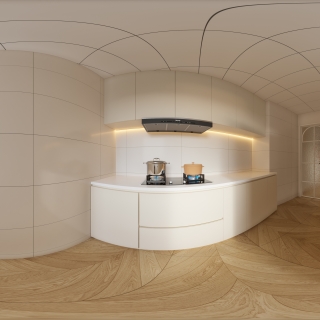 奶油风厨房全景