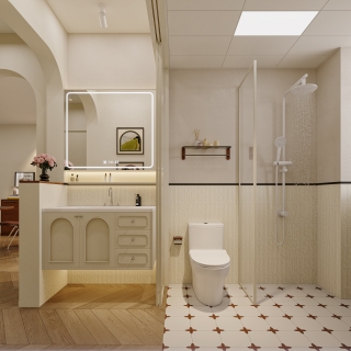 中古奶油卫生间特写