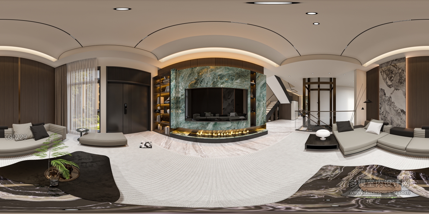现代别墅一楼客厅全景