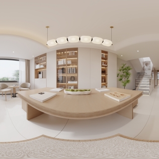 现代奶油书房全景