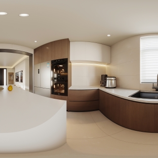 现代奶油一层厨房全景