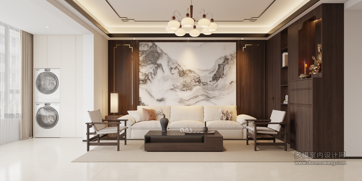 新中式客餐厅沙发墙