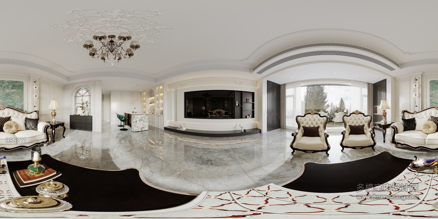 法式二层客厅全景