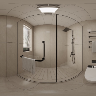 现代二楼过道干区卫生间全景