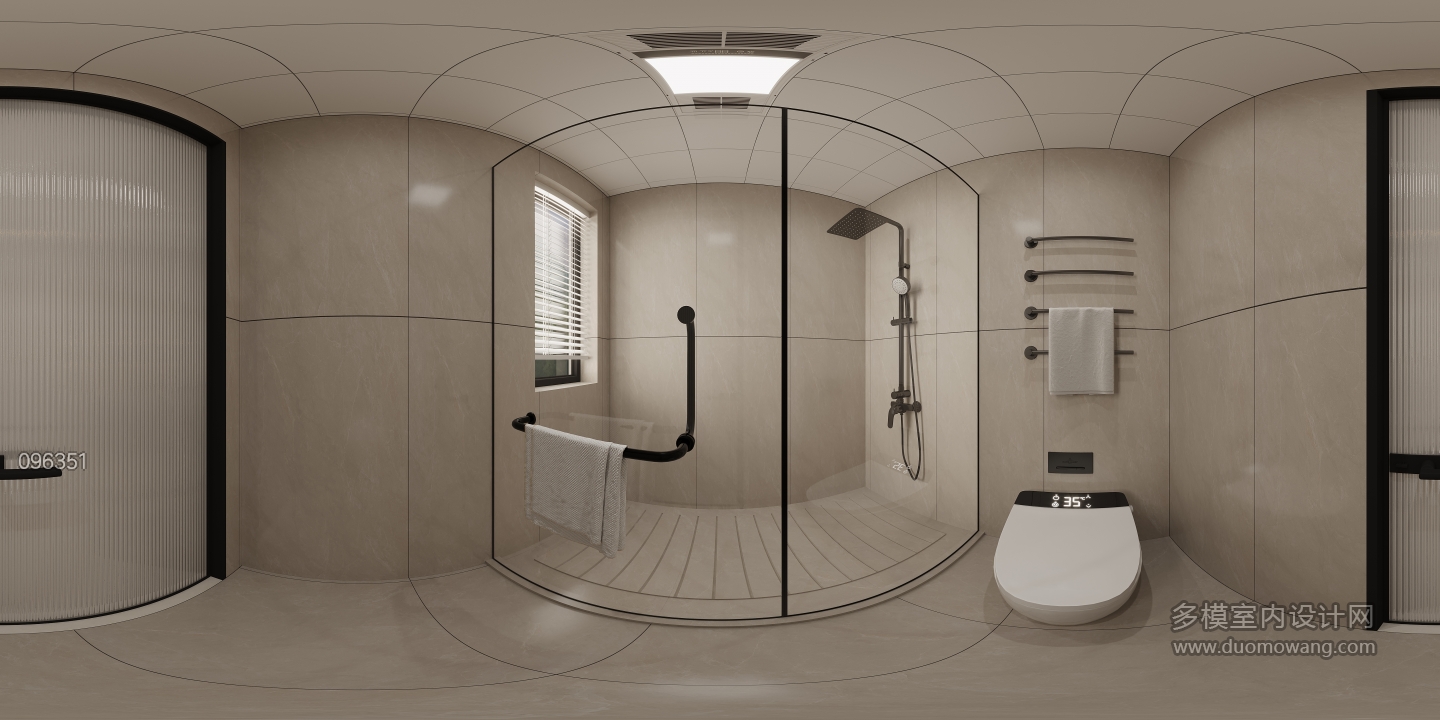 现代二楼过道干区卫生间全景