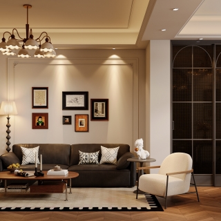 法式复古 2楼 会客区沙发背景特写