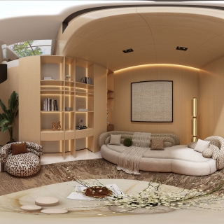 现代负二楼起居室360