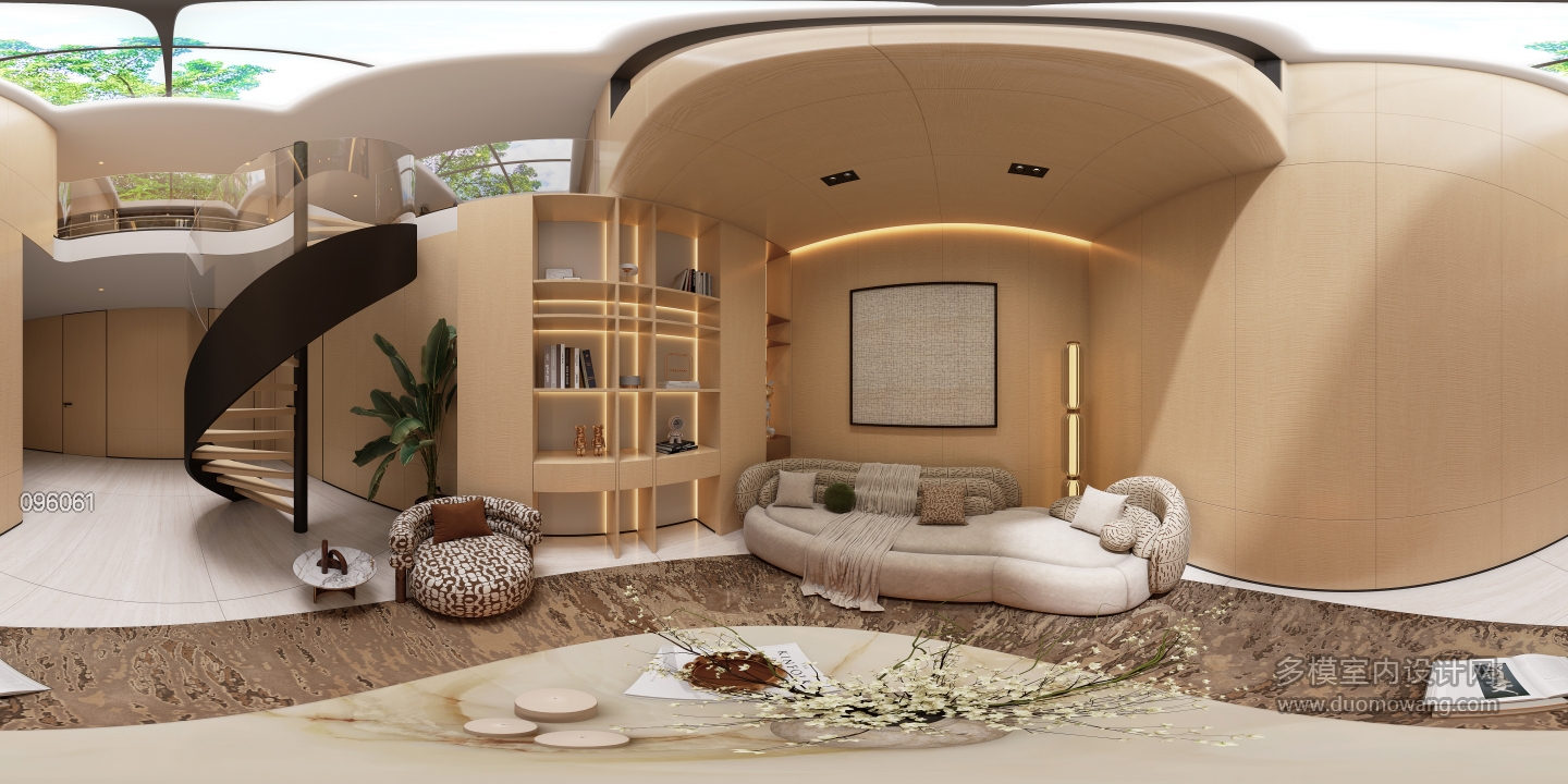 现代负二楼起居室360