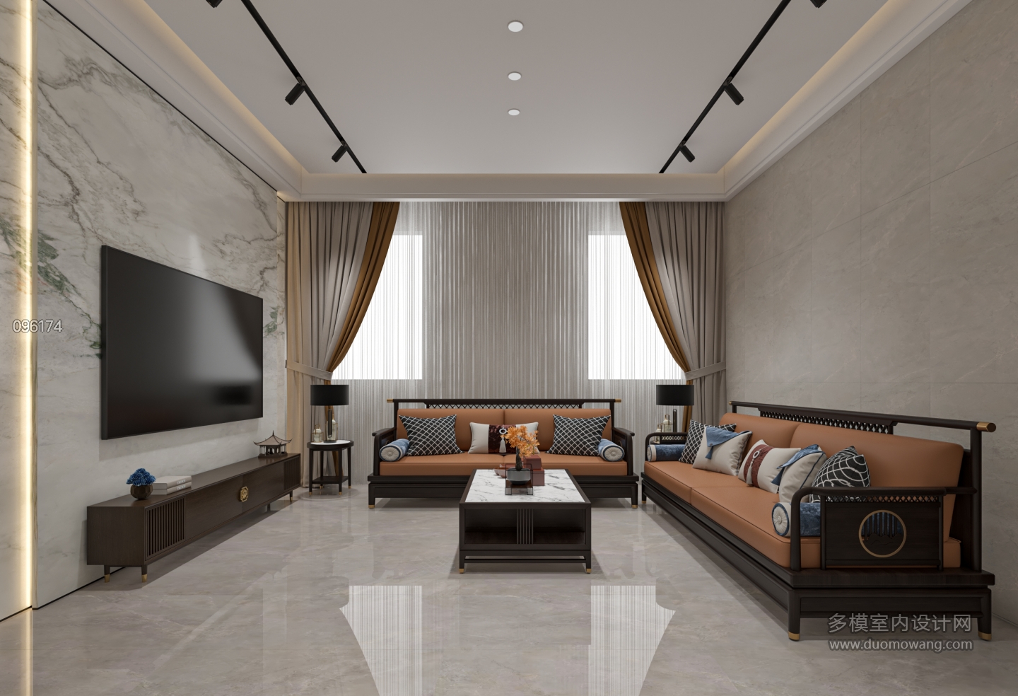 新中式别墅二楼客厅单张