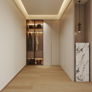 现代奶油二层主卧衣帽间