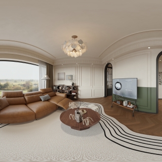 现代 中古风 客厅 全景