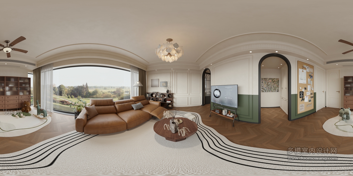 现代 中古风 客厅 全景