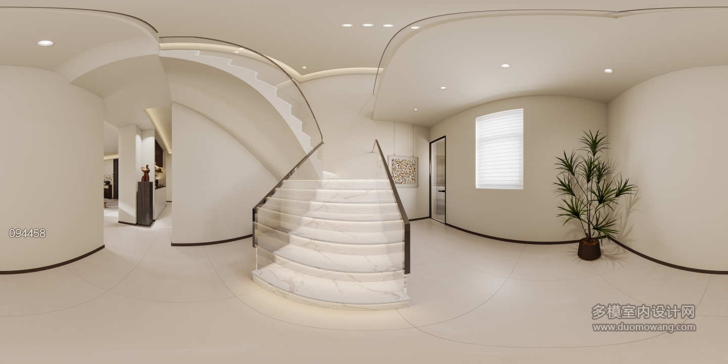 现代奶油一层楼梯全景