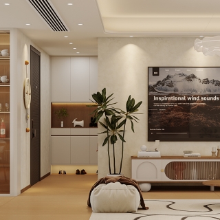 原木-电视墙特写