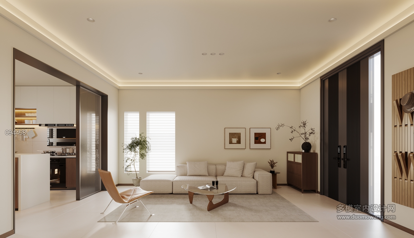 现代奶油一层客厅沙发背景墙