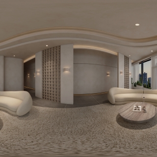 现代美容院茶歇区全景