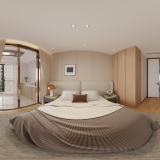 现代电视墙背后卧室全景