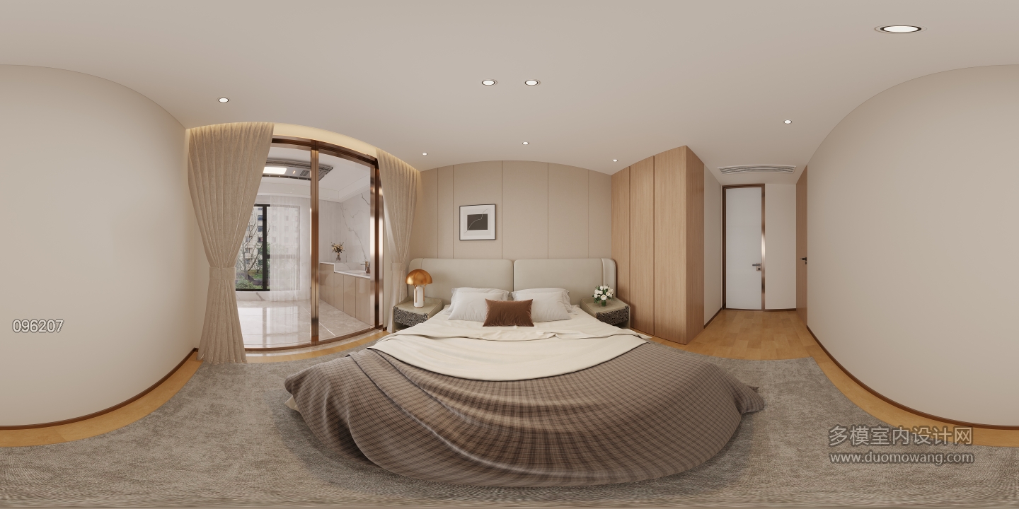 现代电视墙背后卧室全景