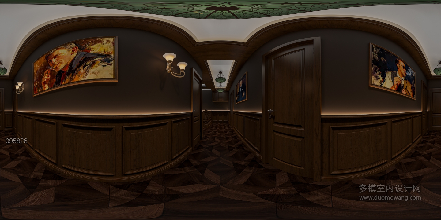 美式雪茄吧二楼过道全景