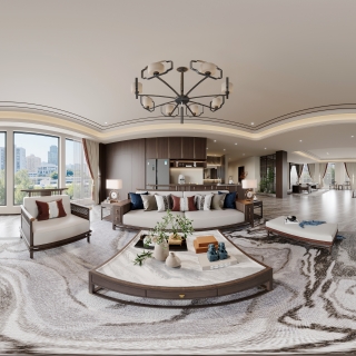 新中式套房客厅全景