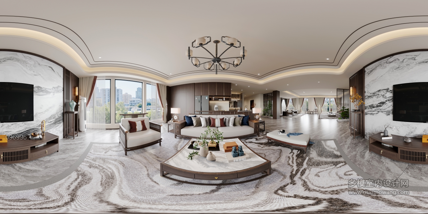 新中式套房客厅全景