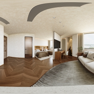 现代酒店民宿卧室全景