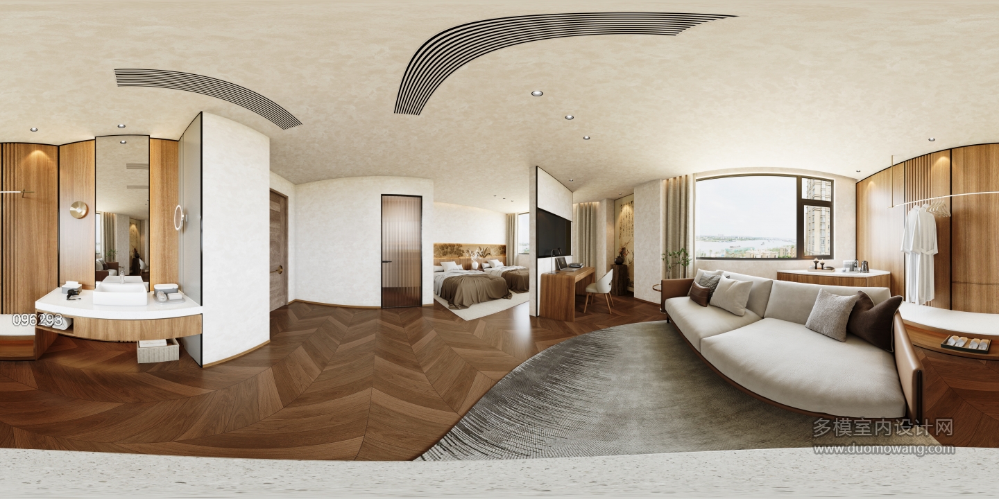 现代酒店民宿卧室全景