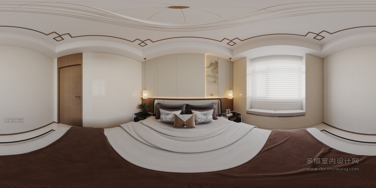 新中式卧室全景