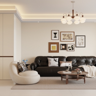 奶油中古客餐厅_沙发墙