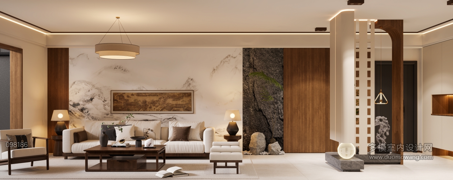 新中式负二层会客厅沙发面