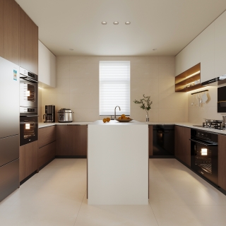 现代奶油一层厨房