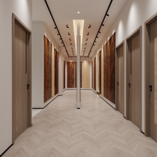 现代木门木地板展示区特写