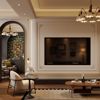 法式复古 2楼 会客区电视背景特写