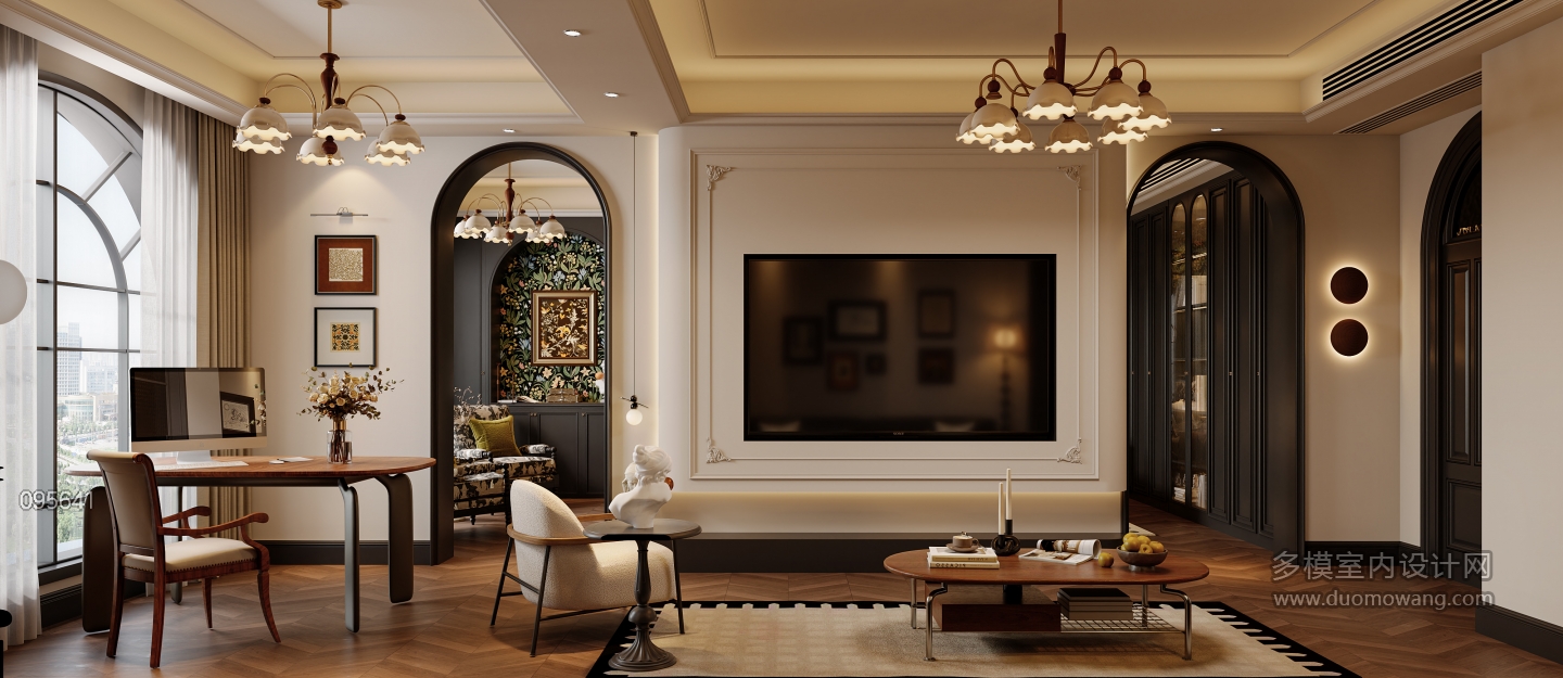 法式复古 2楼 会客区电视背景特写