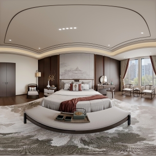 新中式套房卧室全景