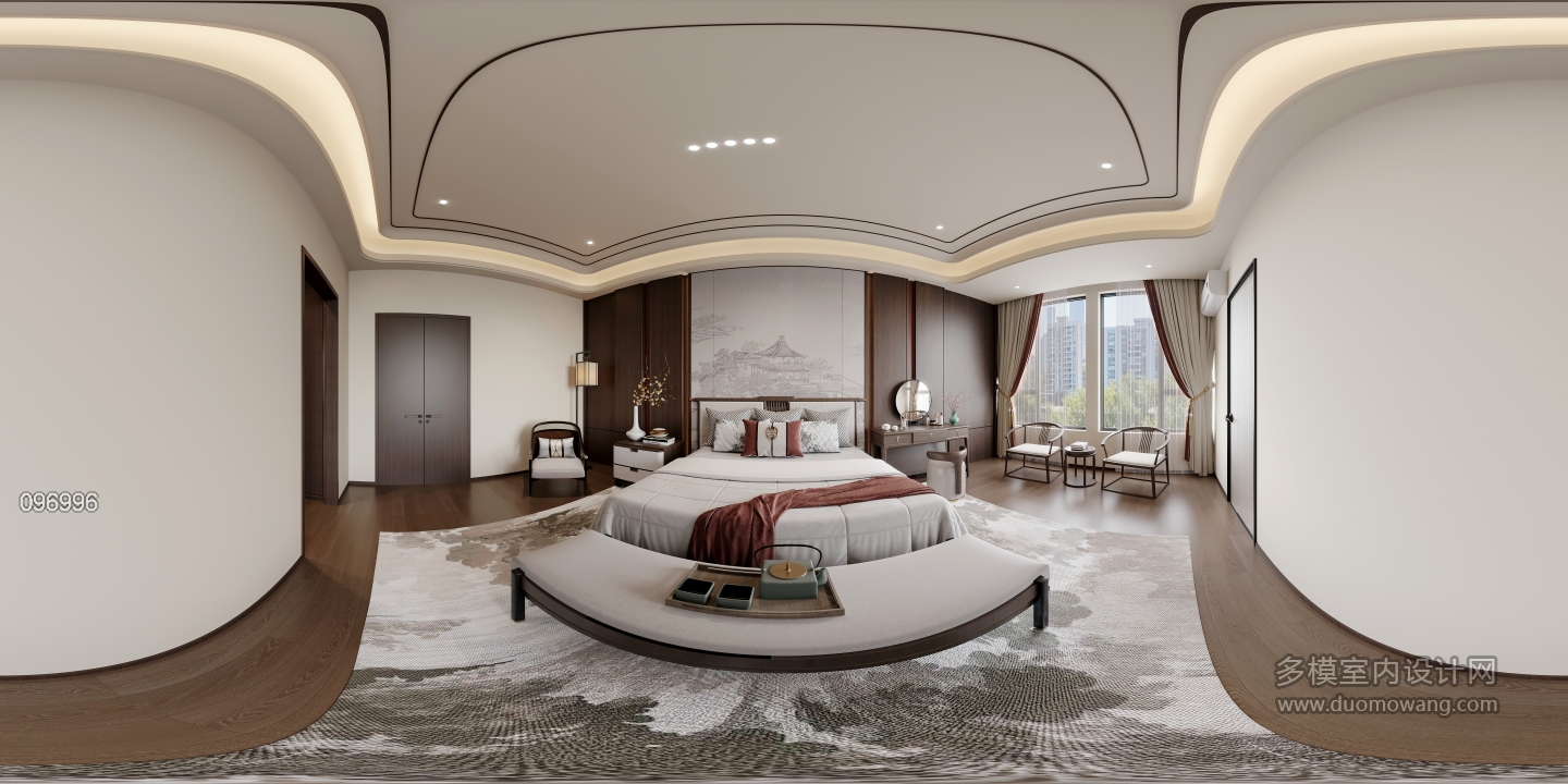 新中式套房卧室全景