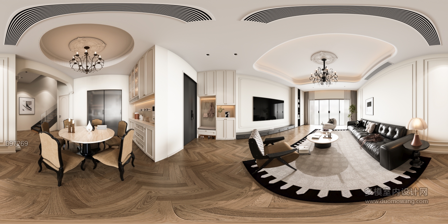 法式一楼客餐厅全景