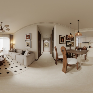 现代中古客厅全景