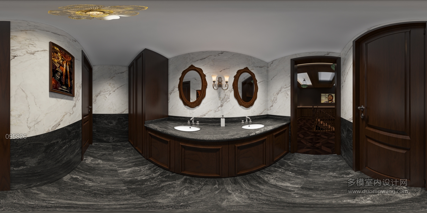 美式雪茄吧二楼卫生间全景