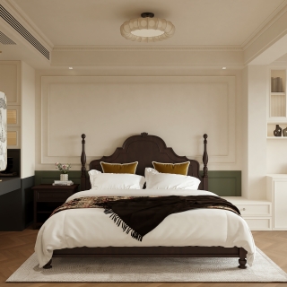 现代 中古风 主卧 单张