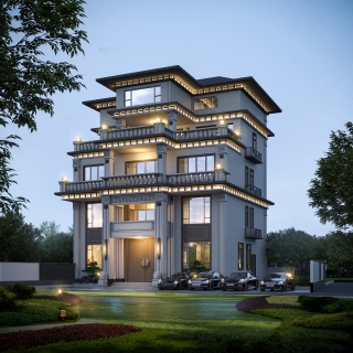 莆田自建房前透视夜景