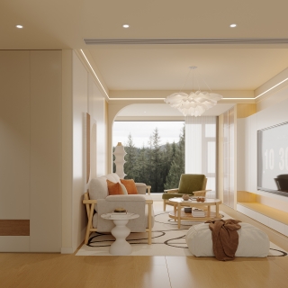 现代奶油原木客厅