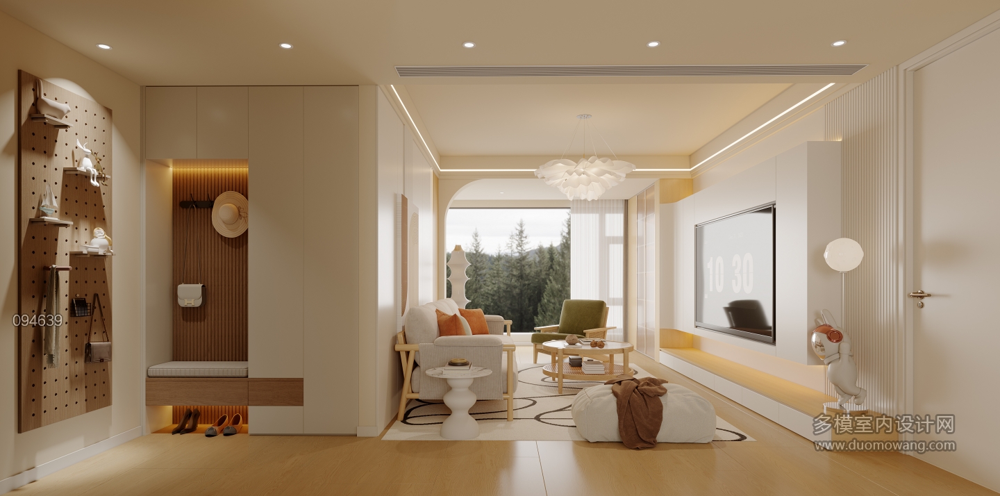 现代奶油原木客厅