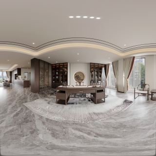 新中式套房书房全景